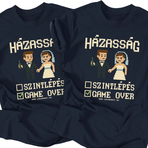 Házasság - Game Over legénybúcsú póló szett (Sötétkék)