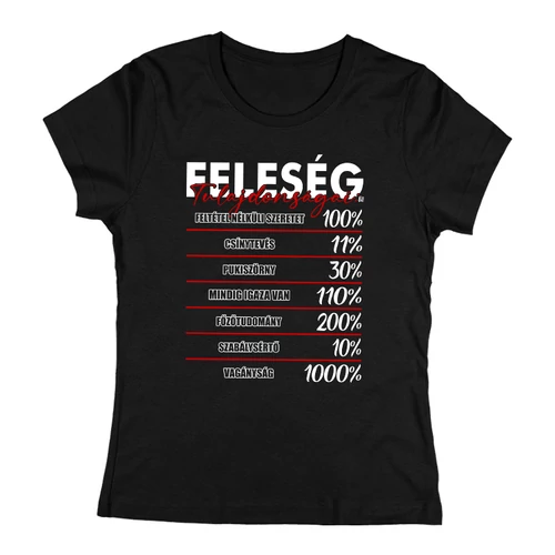 Feleség tulajdonságai női póló (Fekete)