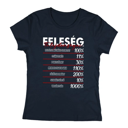 Feleség tulajdonságai női póló (Sötétkék)