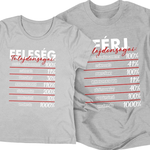 Férj/Feleség tulajdonságai páros póló szett (Szürke)
