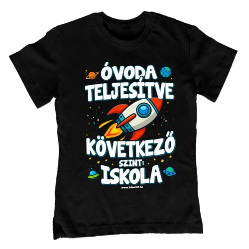 Óvoda teljesítve - rakétás gyerek póló (Fekete)