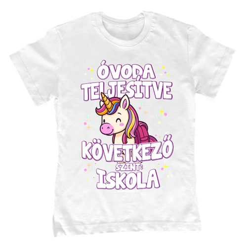 Óvoda teljesítve - unikornis gyerek póló (Fehér)