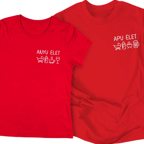 Apu élet/Anyu élet (mell mintás) páros póló (Piros)