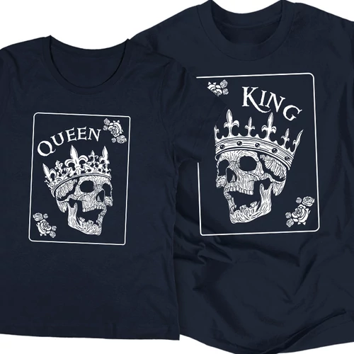 Queen & King koponyás  páros póló szett (Sötétkék)