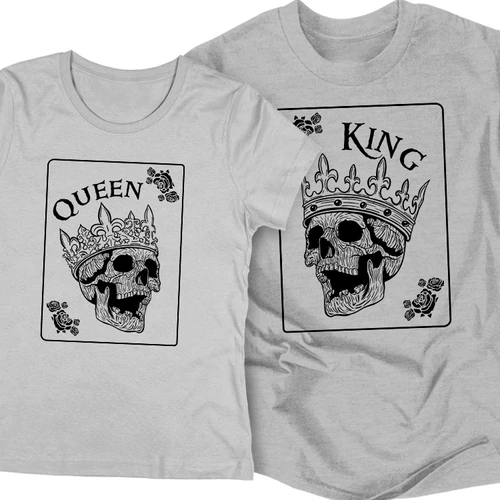 Queen & King koponyás páros póló szett (Szürke)