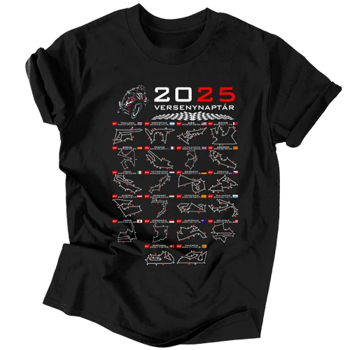 MotoGp versenynaptár 2025 férfi póló (Fekete)