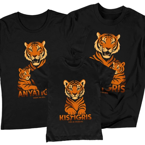 Tigris család póló szett (1 gyerek) (Fekete)
