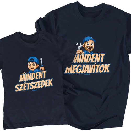 Mindent megjavítok/szétszedek páros póló szett (Sötétkék)