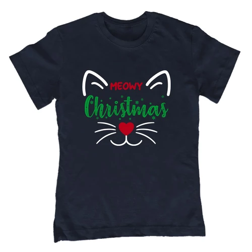 Meowy Christmas gyerek póló (Sötétkék)