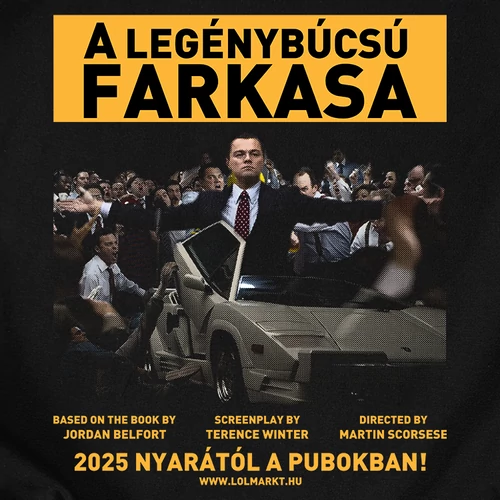 A legénybúcsú farkasa férfi póló (B_Fekete)