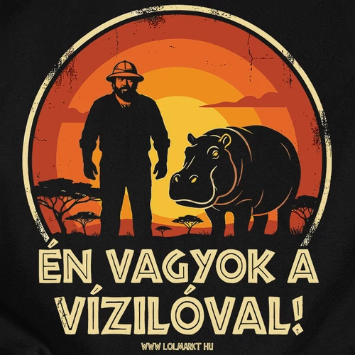 Én vagyok a vízilóval kapucnis pulóver (B_fekete)
