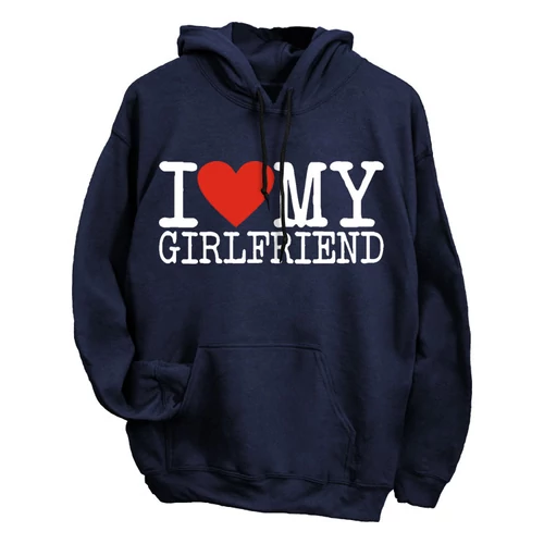I love my Girlfriend páros kapucnis pulóver (sötétkék)