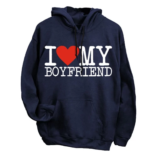 I love my Boyfriend páros kapucnis pulóver (sötétkék)