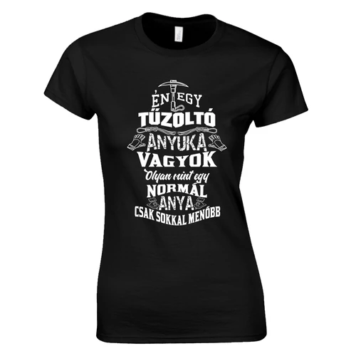 Tűzoltó anyuka női póló (Fekete)