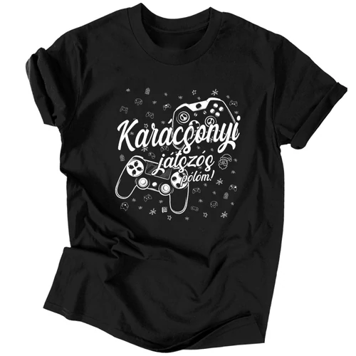Karácsonyi játszós férfi póló (fekete)