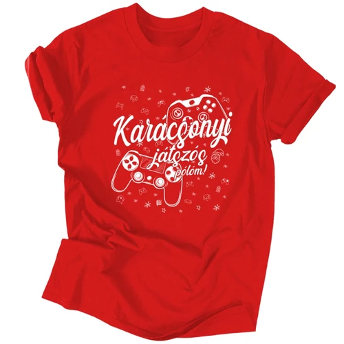 Karácsonyi játszós férfi póló (Piros)