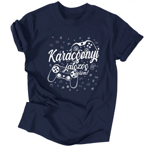 Karácsonyi játszós férfi póló (Sötétkék)