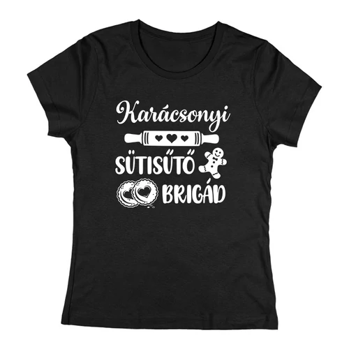 Karácsonyi süti sütő brigád női póló (Fekete)