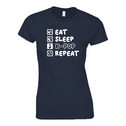 Eat sleep K-POP repeat női póló (Sötétkék)