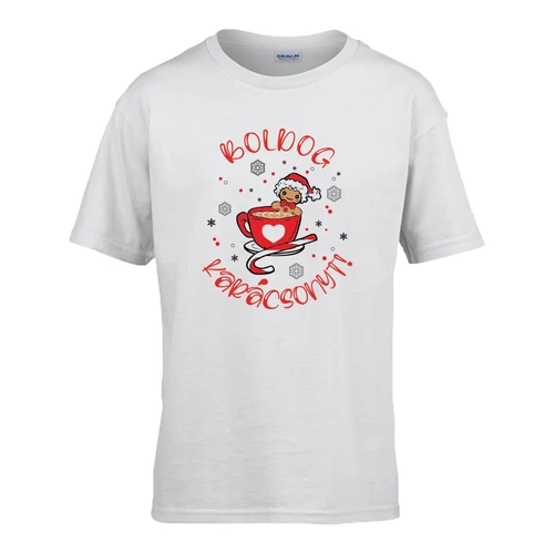 BOLDOG KARÁCSONYT MÉZESKALÁCS GYEREK PÓLÓ (Fehér)