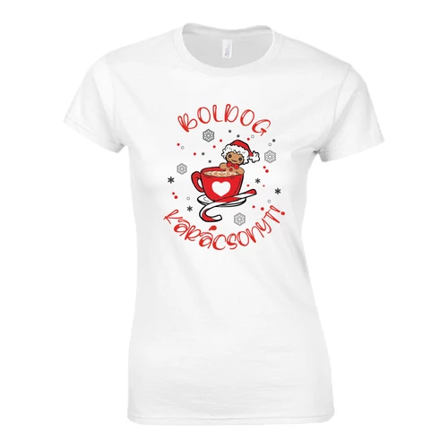 BOLDOG KARÁCSONYT MÉZESKALÁCS NŐI PÓLÓ (Fehér)