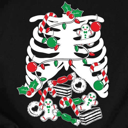 Karácsonyi nasi csontváz gyerek póló (B_Fekete)