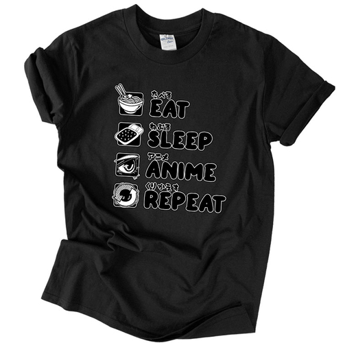 Eat sleep anime repeat póló (Fekete)
