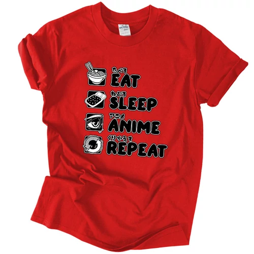 Eat sleep anime repeat póló (Piros)