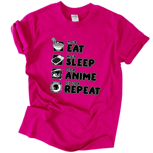 Eat sleep anime repeat póló (Rózsaszín)