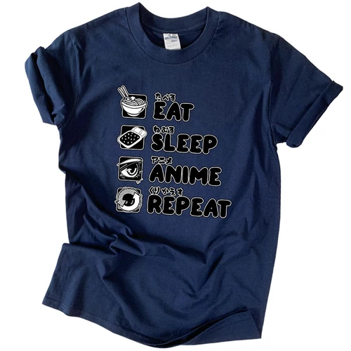 Eat sleep anime repeat póló (Sötétkék)
