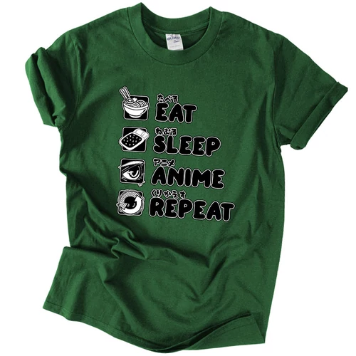 Eat sleep anime repeat póló (Sötétzöld)