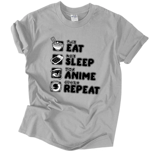 Eat sleep anime repeat póló (Szürke)