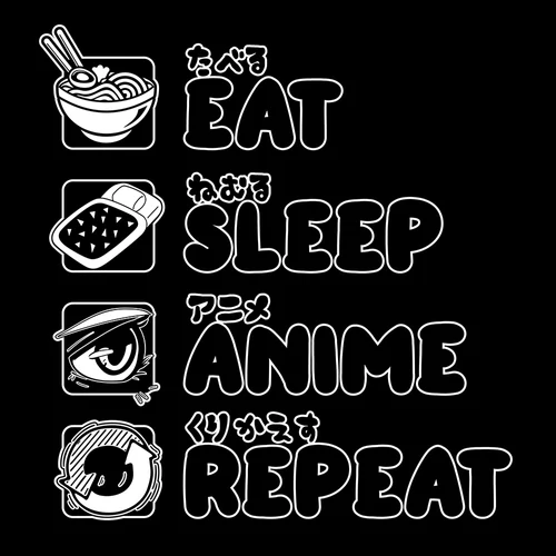 Eat sleep anime repeat gyerek póló (B_Fekete)