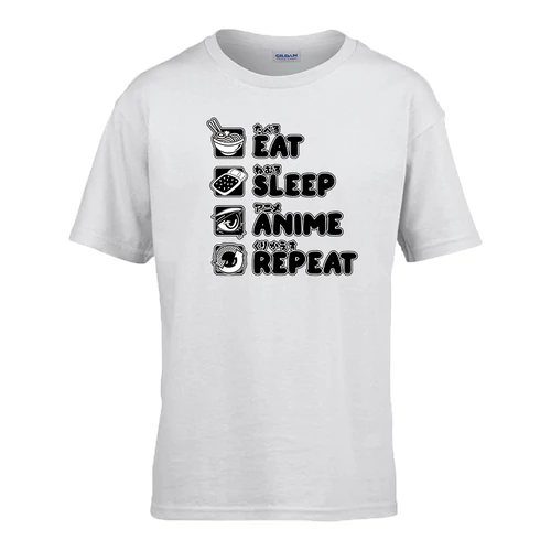 Eat sleep anime repeat gyerek póló (Fehér)