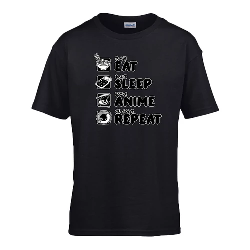 Eat sleep anime repeat gyerek póló (Fekete)