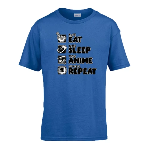 Eat sleep anime repeat gyerek póló (Királykék)