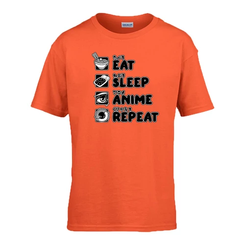 Eat sleep anime repeat gyerek póló (Narancs)
