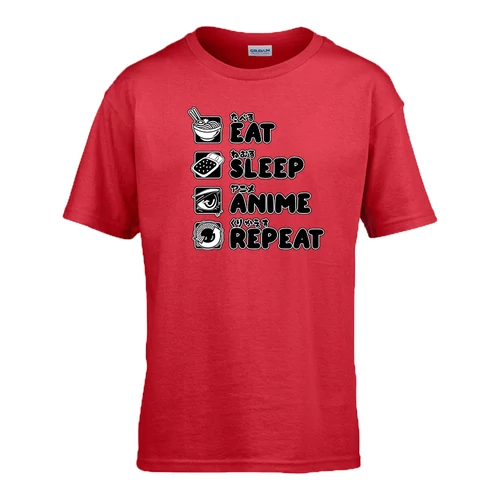 Eat sleep anime repeat gyerek póló (Piros)