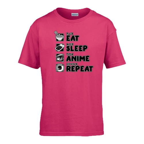 Eat sleep anime repeat gyerek póló (Rózsaszín)