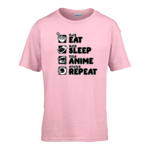 Eat sleep anime repeat gyerek póló (Világos rózsaszín)