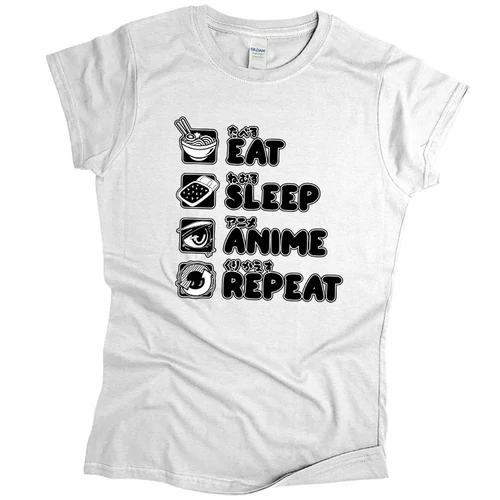 Eat sleep anime repeat női póló (Fehér)