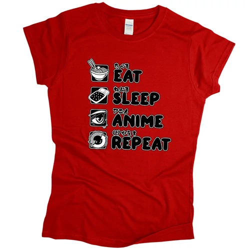 Eat sleep anime repeat női póló (Piros)