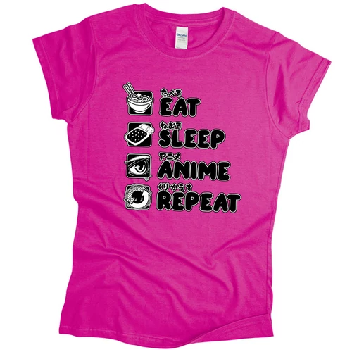 Eat sleep anime repeat női póló (Rózsaszín)