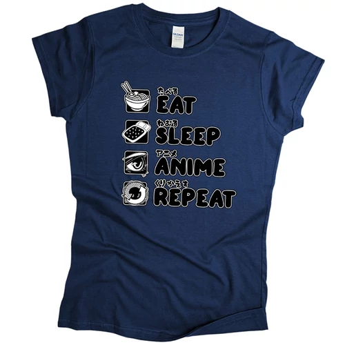 Eat sleep anime repeat női póló (Sötétkék)