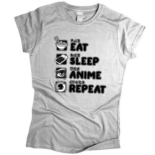 Eat sleep anime repeat női póló (Szürke)