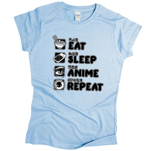 Eat sleep anime repeat női póló (Világoskék)