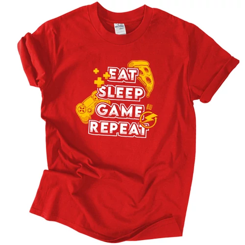 Eat Sleep Game Repeat  póló (Piros)