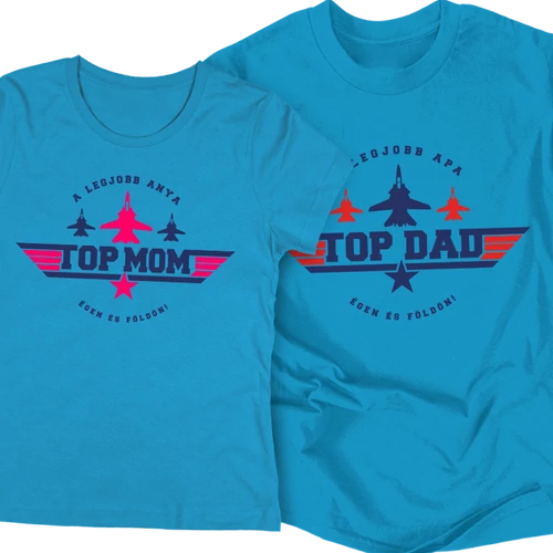TOP DAD - TOP MOM páros szett (türkiz)