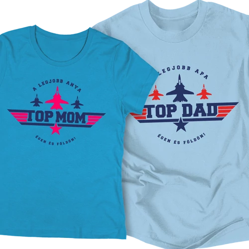 TOP DAD - TOP MOM páros szett (türkiz-világoskék)