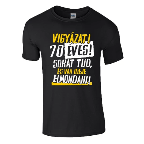 Vigyázat! x éves férfi póló(fekete)